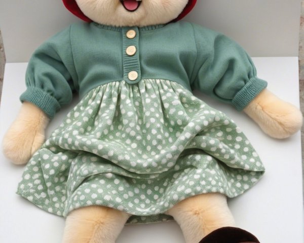 Plush Doll with Cheerful Expression and Polka-Dot Skirt