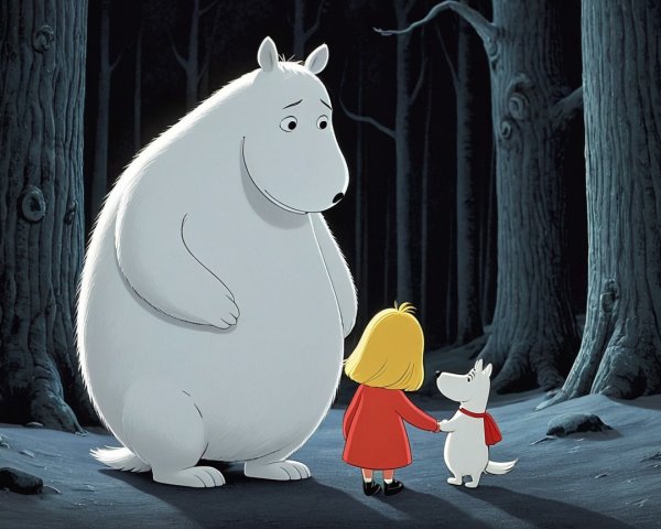 Friendship in a Dark Enchanted Forest Scene