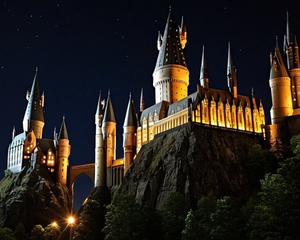 Majestic Castle Illuminated Under a Starry Sky