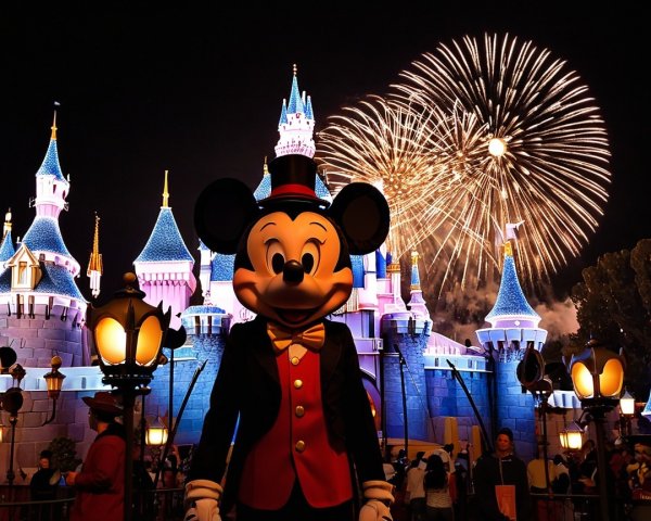 Disneyland Nighttime Celebration with Colorful Castle