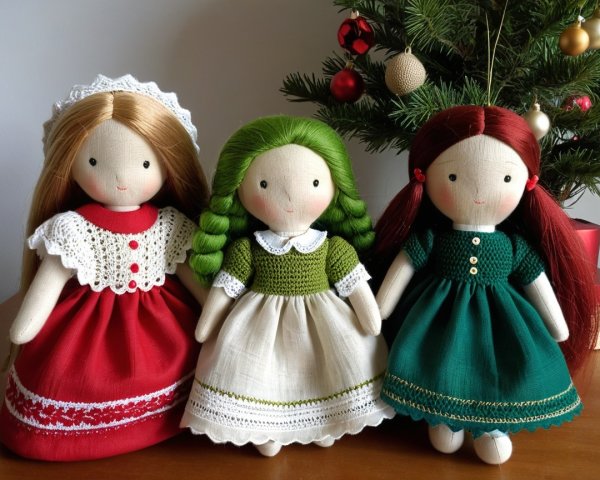 Handmade dolls in traditional attire with festive backdrop
