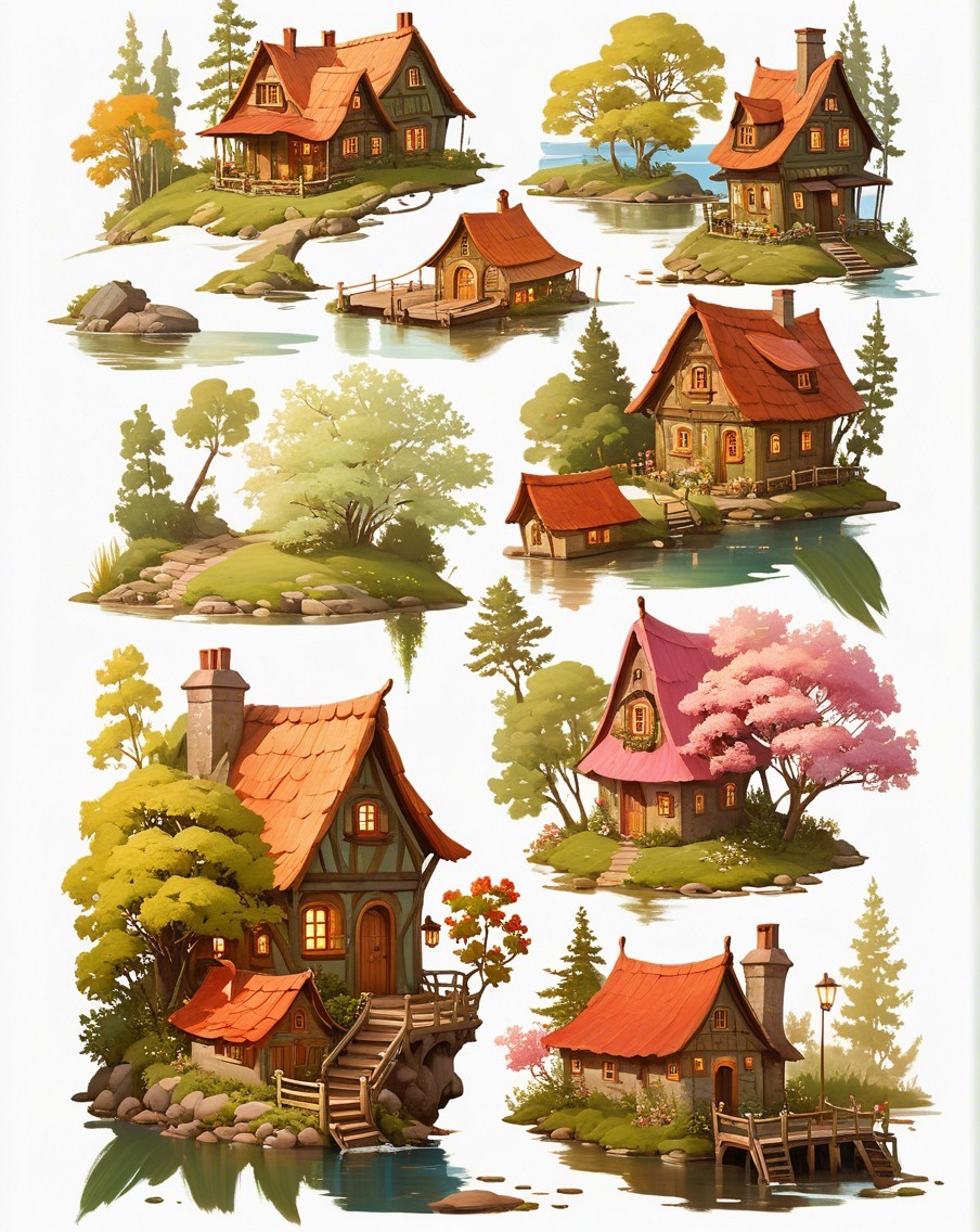 Whimsical Cottages Surrounded by Lush Nature