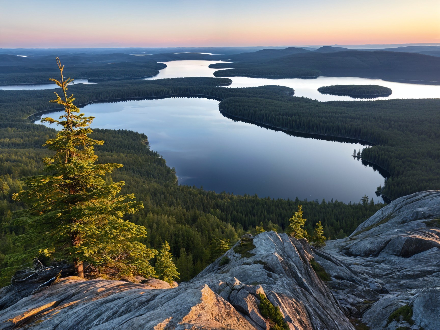 Rugged Landscape with Lakes and Sunset Reflections