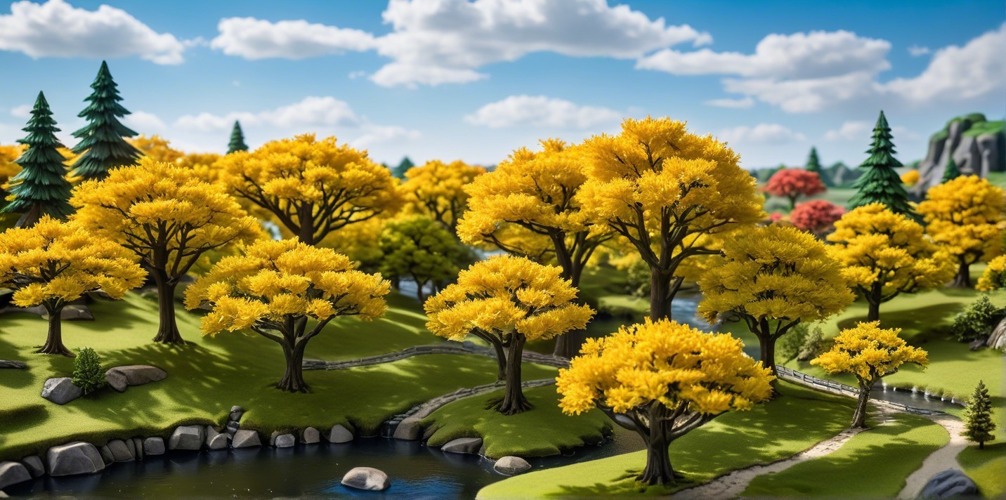 Vibrant Landscape with Yellow-Leaved Trees and Stream