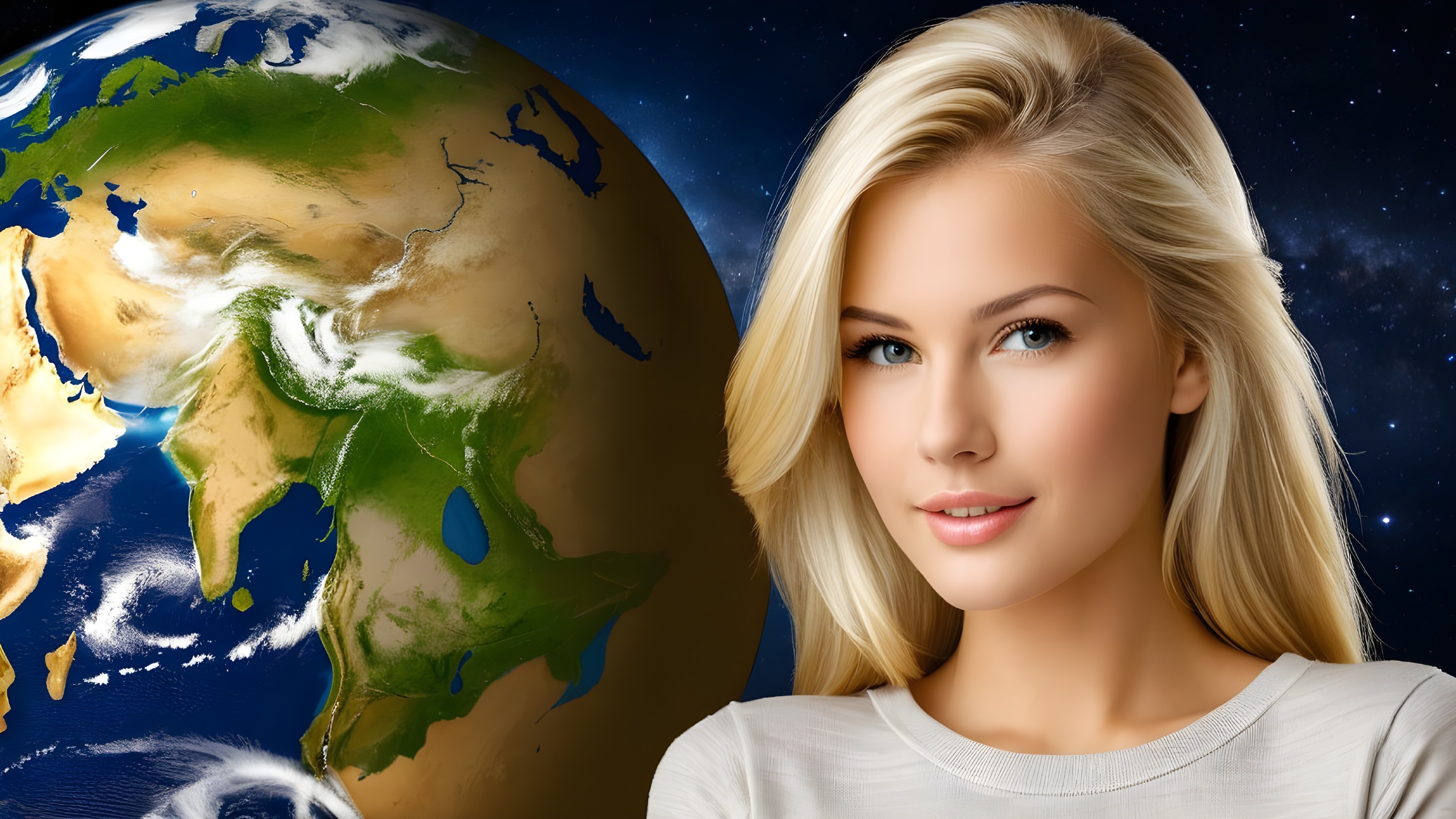 Young Woman Smiling Against Celestial Space Scene
