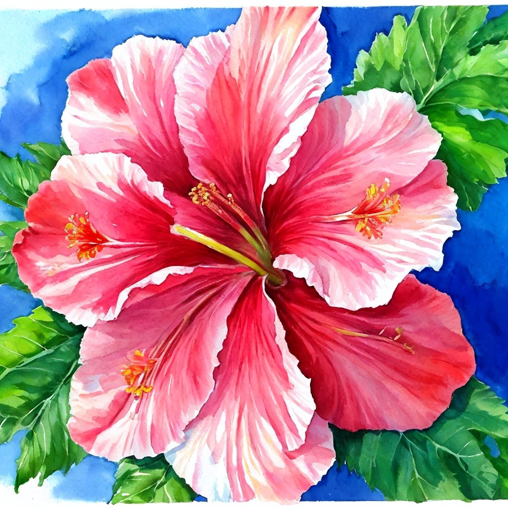 Vibrant Pink Hibiscus Flower with Green Leaves