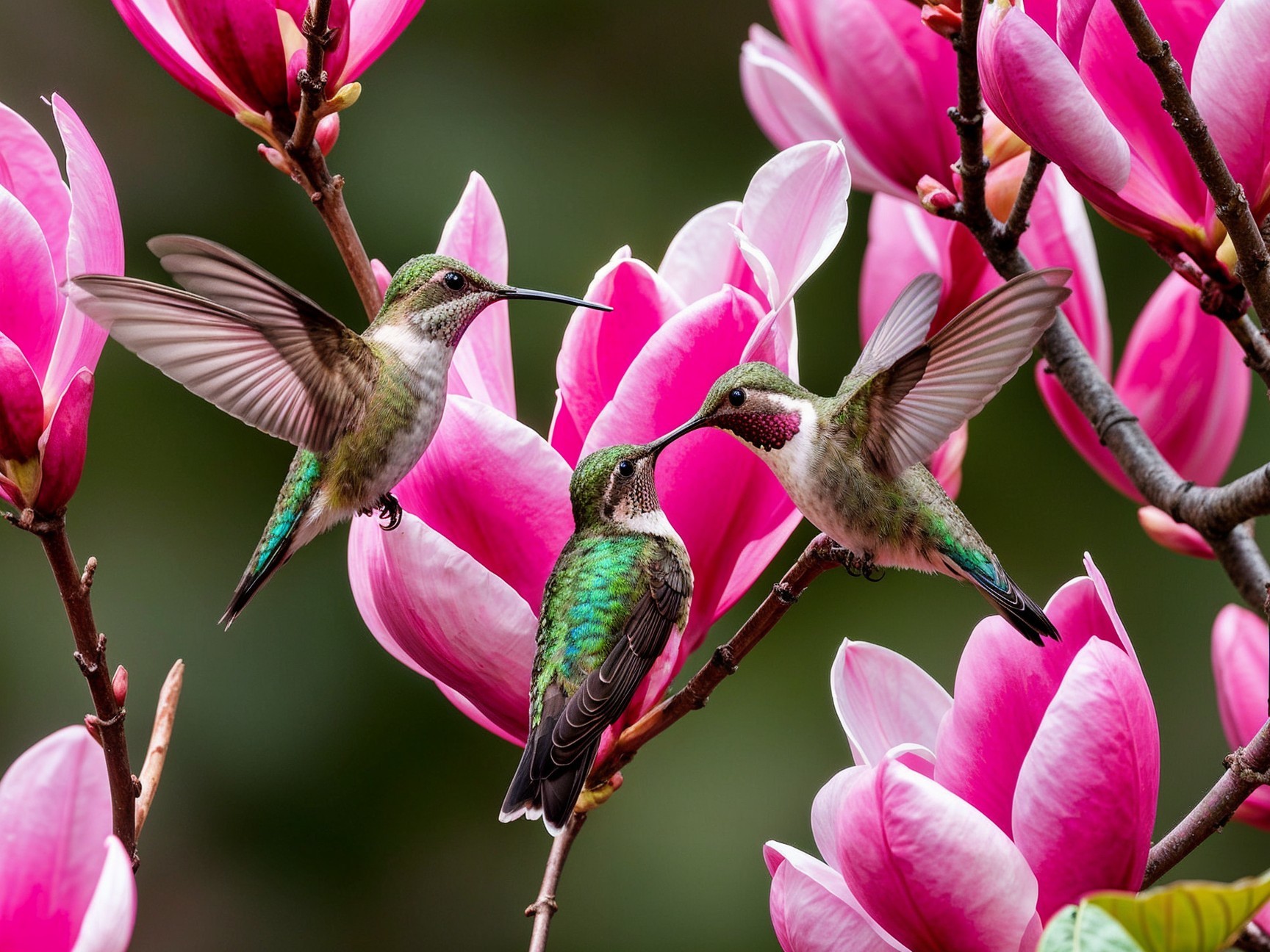 Hummingbirds/Pinkish Magnolias