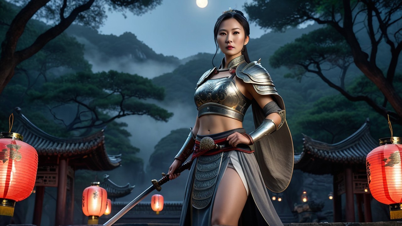 Warrior in Ornate Armor in Mystical Landscape
