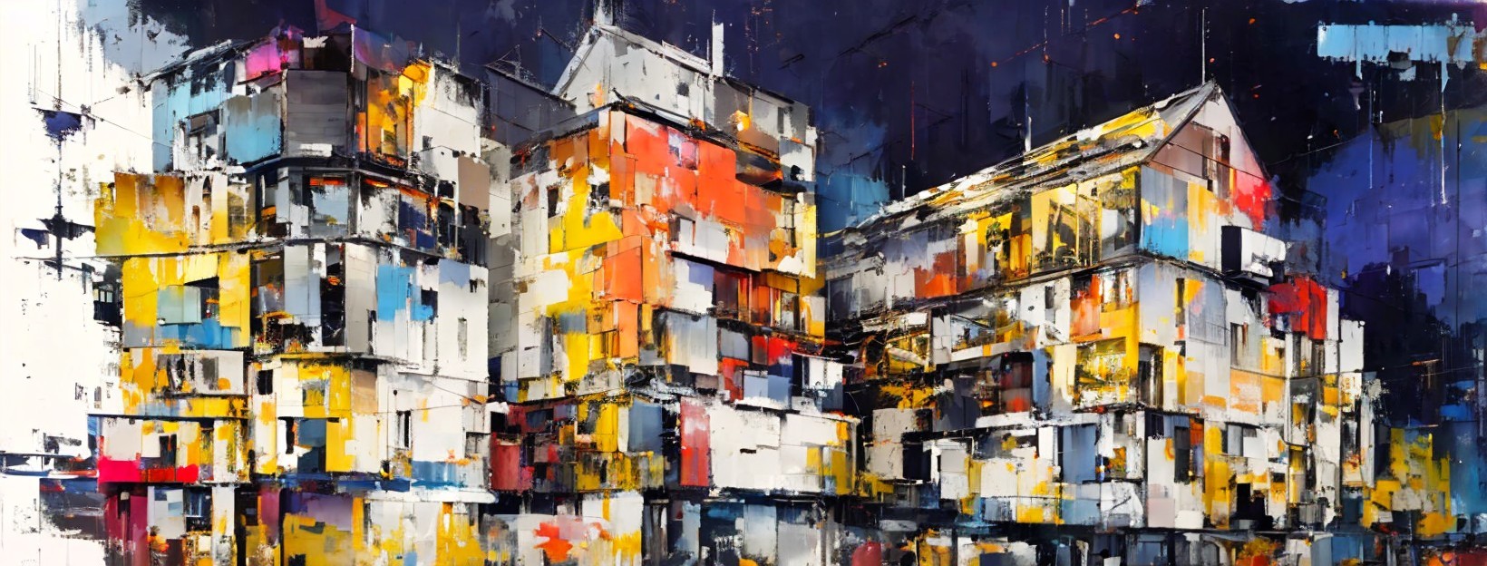 Vibrant Abstract Painting of Stylized Buildings