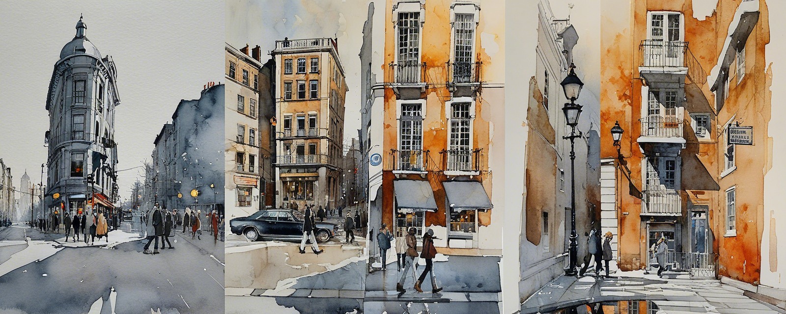 Watercolor Paintings of Urban Street Scenes
