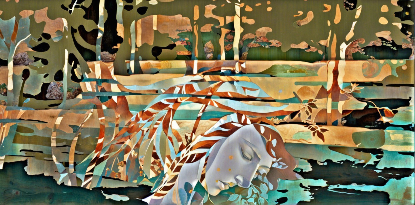 Serene Female Face with Abstract Shapes and Colors