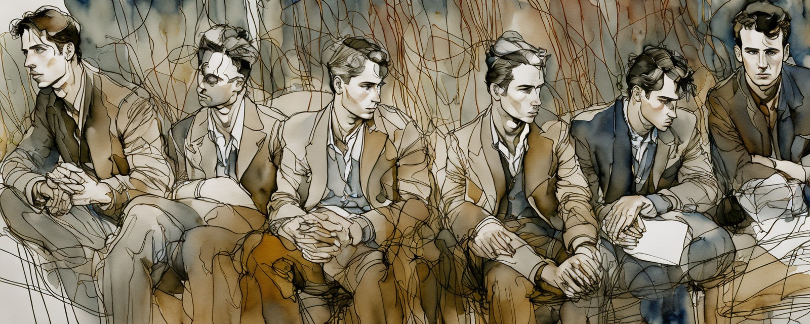 Artistic Sketches of Young Man in Stylish Suit