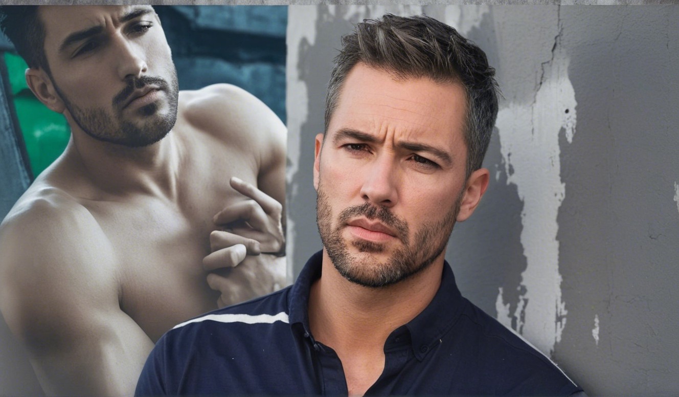 Handsome man with beard and styled hair in dark shirt