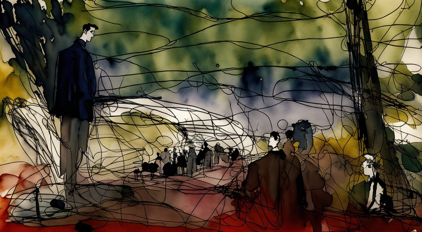 Abstract Watercolor Scene with Figures and Colors