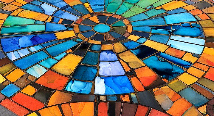 Vibrant Circular Mosaic of Colorful Stained Glass