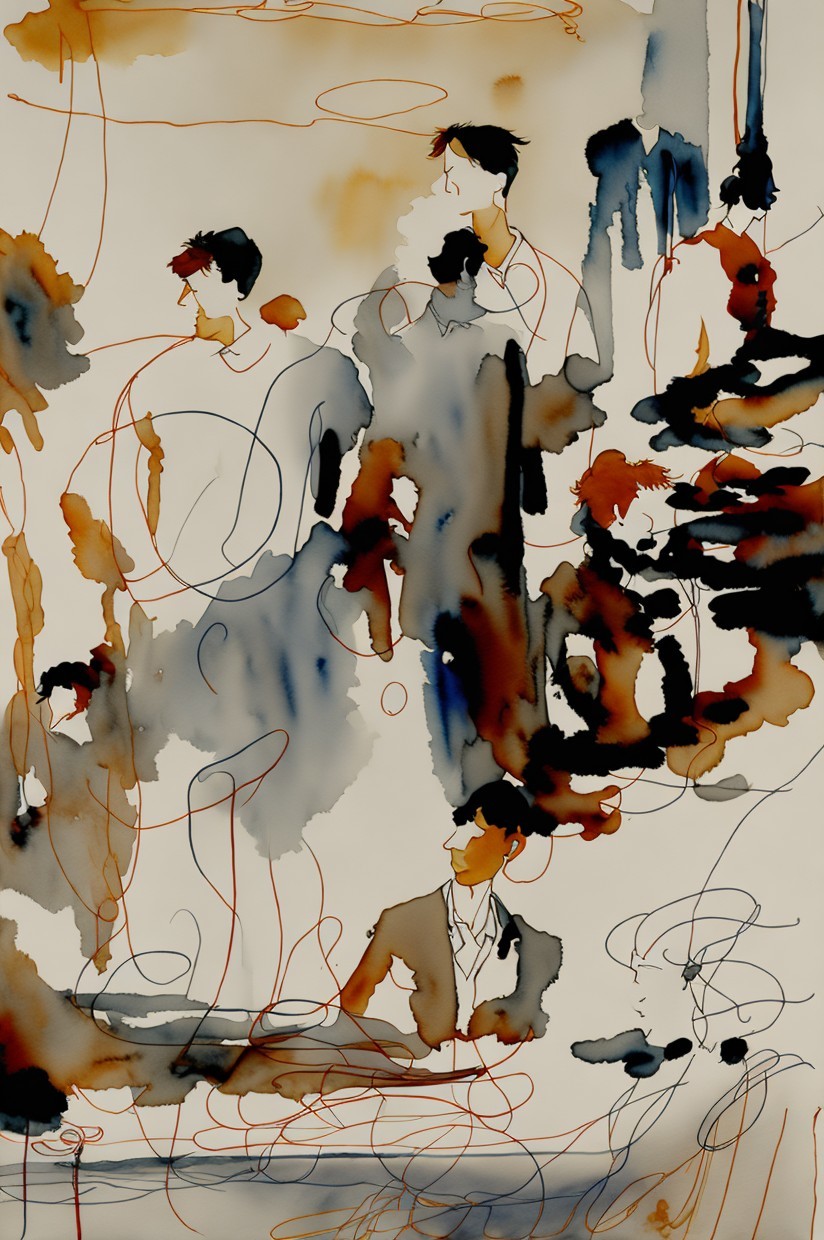 Abstract Watercolor Composition with Fluid Lines and Colors