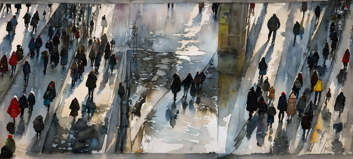 Vibrant Watercolor of a Bustling Urban Landscape