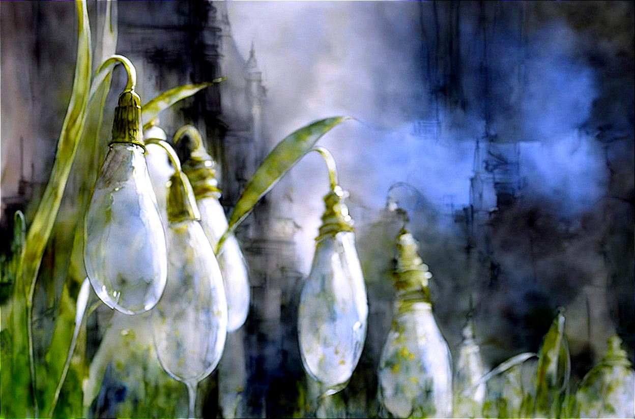 Surreal Scene of Glass-Like Flowers and Ethereal Background