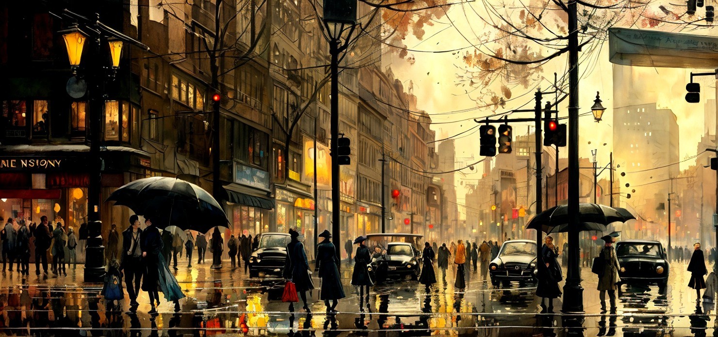 Dusk City Street: A Vibrant Reflection