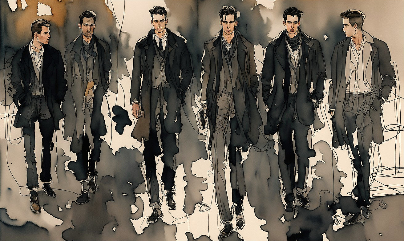 Illustrated Male Figures in Stylish Fashion Attire