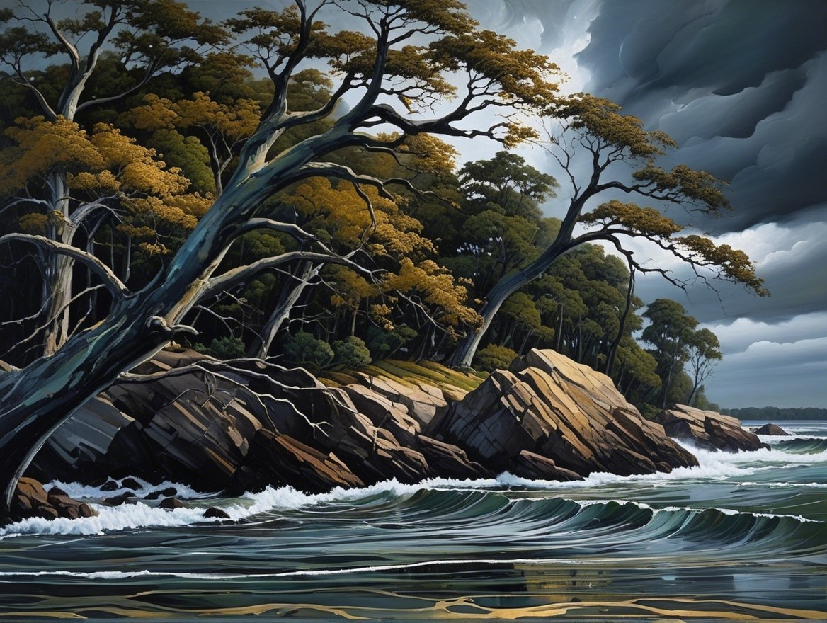 Dramatic Coastal Scene with Rugged Rocks and Waves