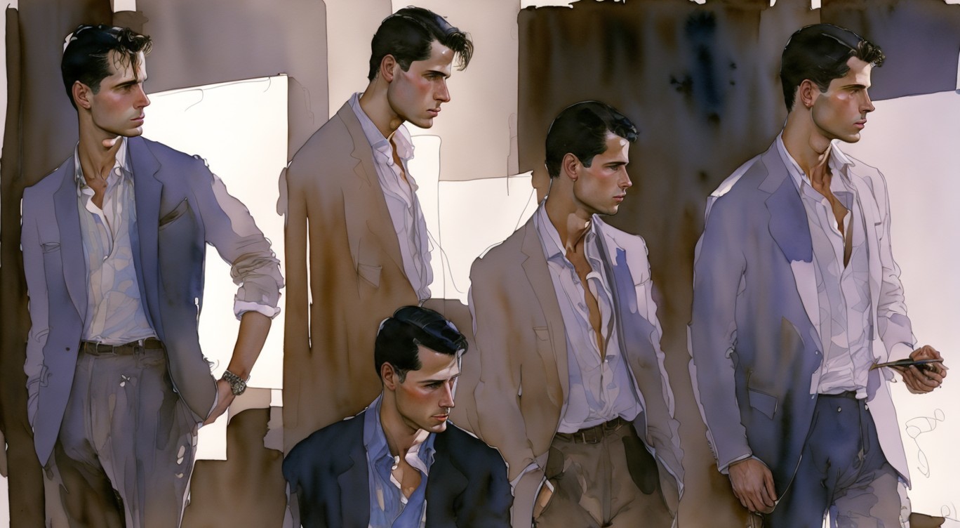 Artistic Illustrations of a Man in Elegant Suits
