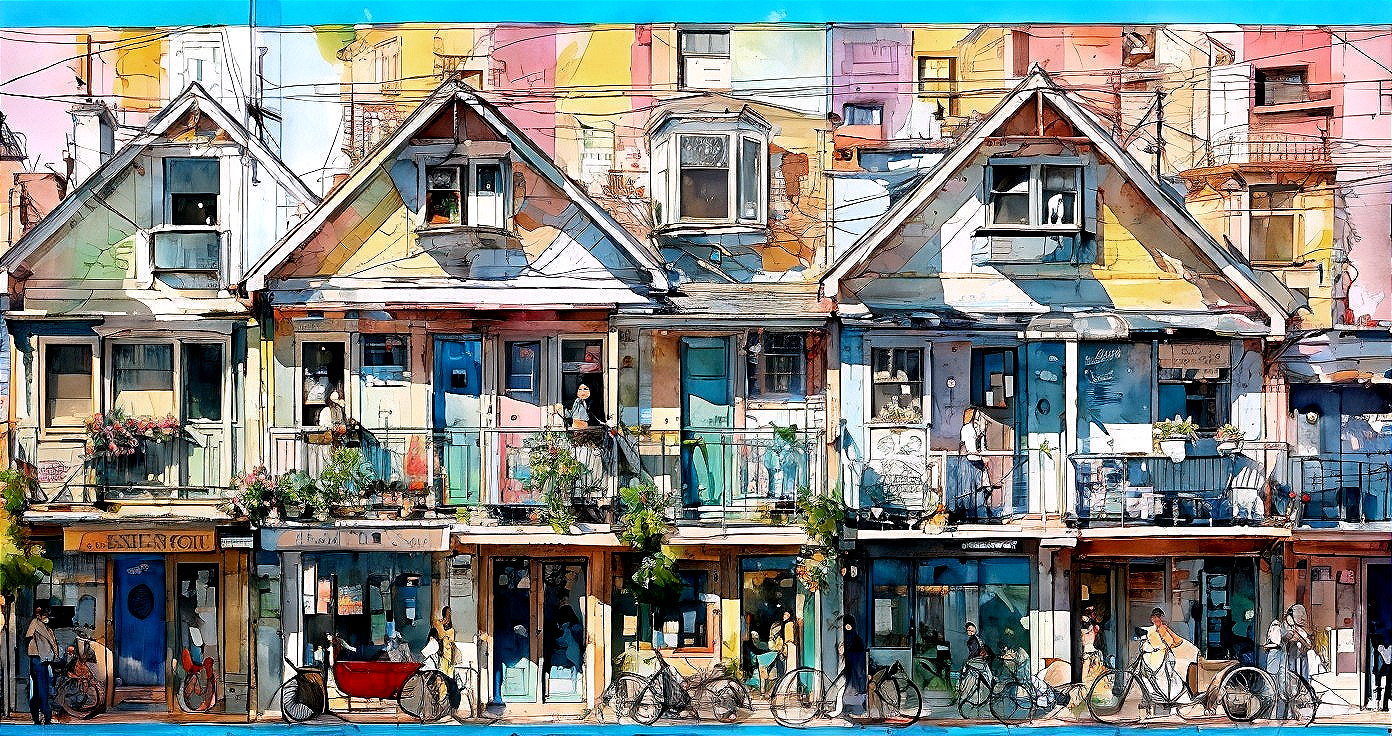 Colorful Townhouses in a Vibrant Street Scene