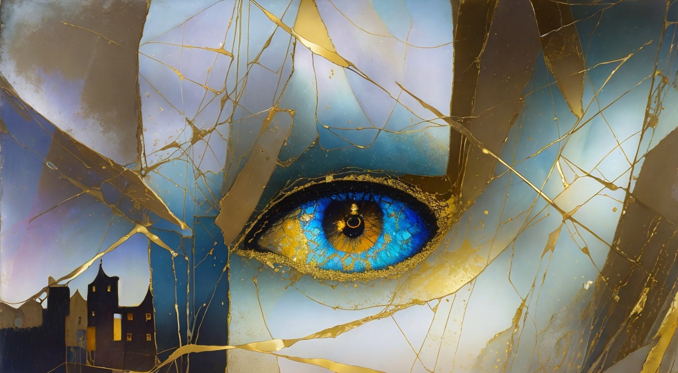 Close-Up of an Eye with Blue and Gold Hues