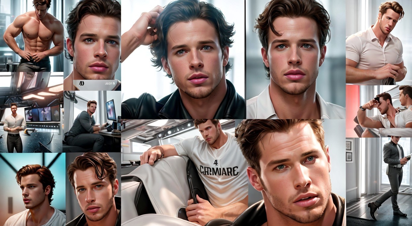 Collage of a Young Man in Various Poses and Settings