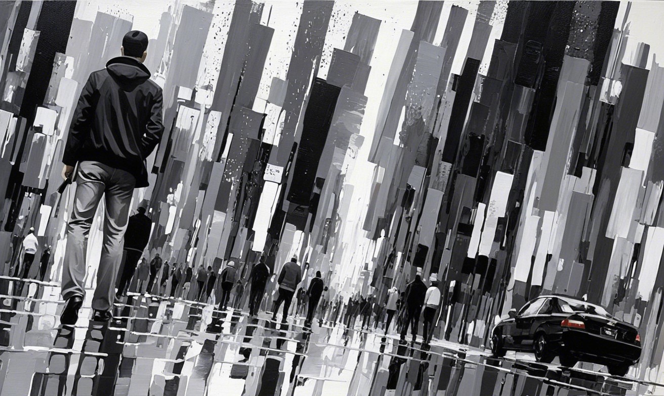 Monochromatic Urban Scene with Reflective Cityscape