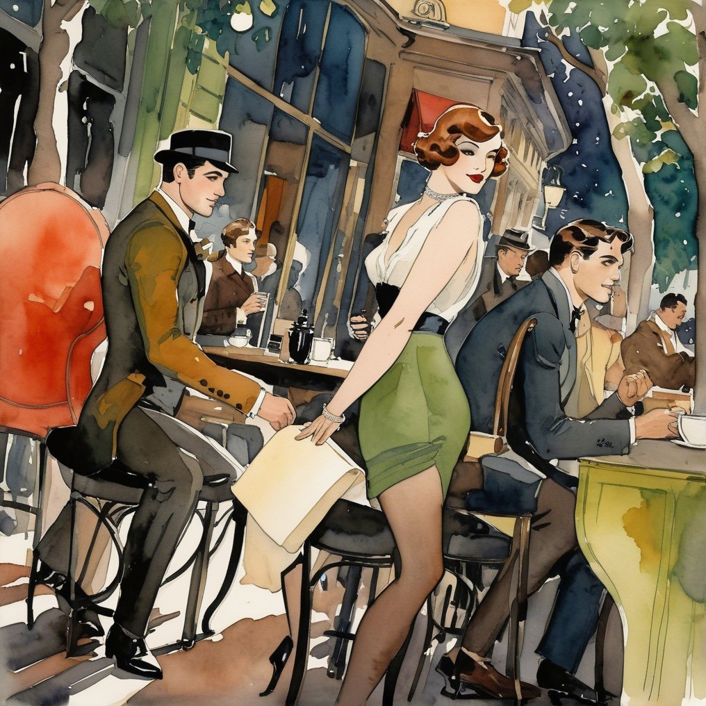 Elegant Café Scene with Stylish Patrons Outdoors