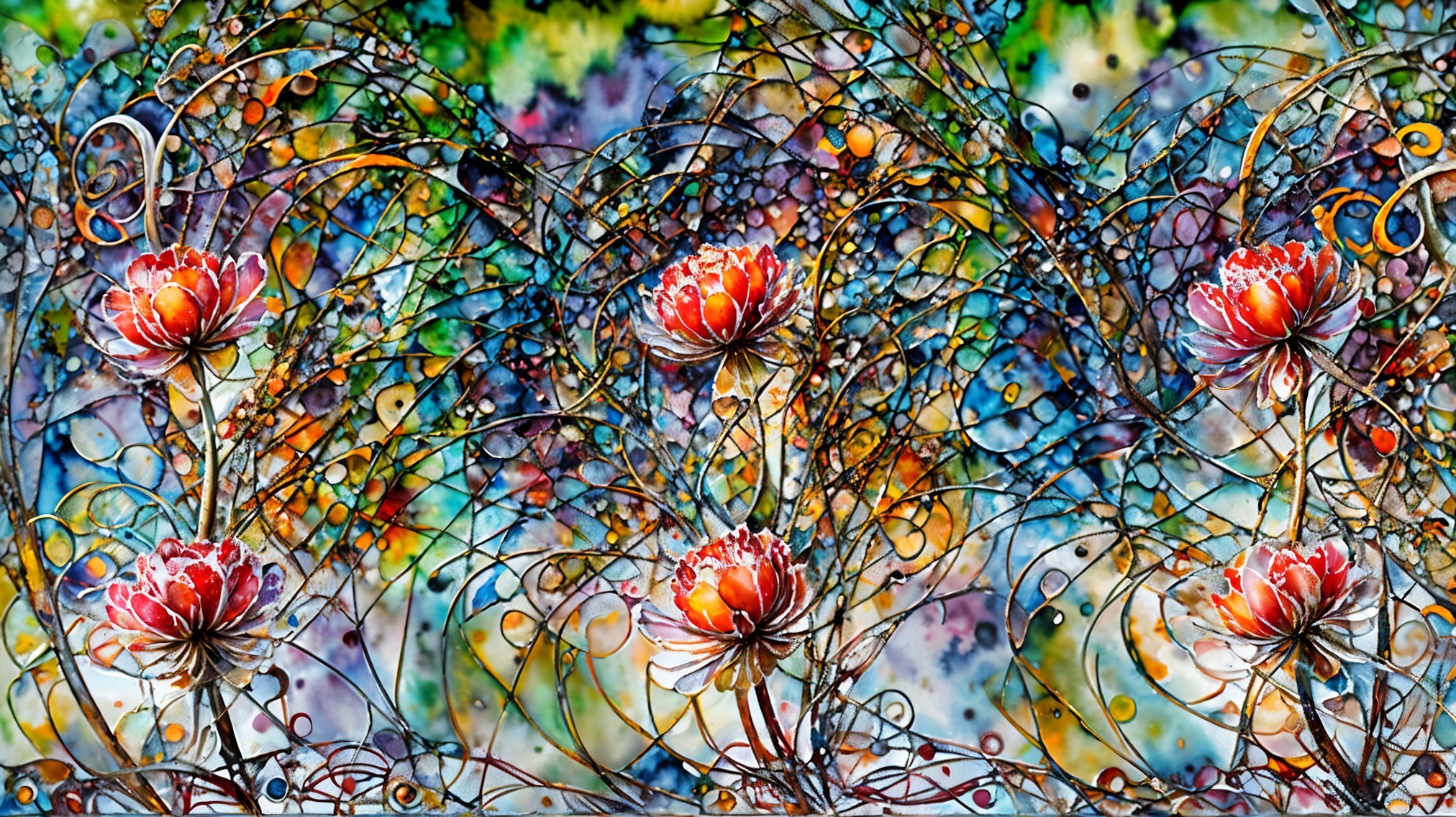 Vibrant Composition of Colorful Patterns and Flowers