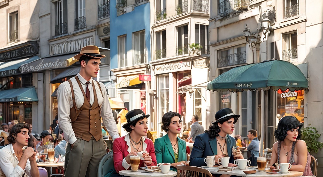 Elegant Café Scene with Vintage Fashion in Paris
