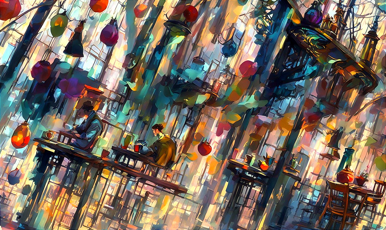 Vibrant Abstract Café Scene with Colorful Lanterns