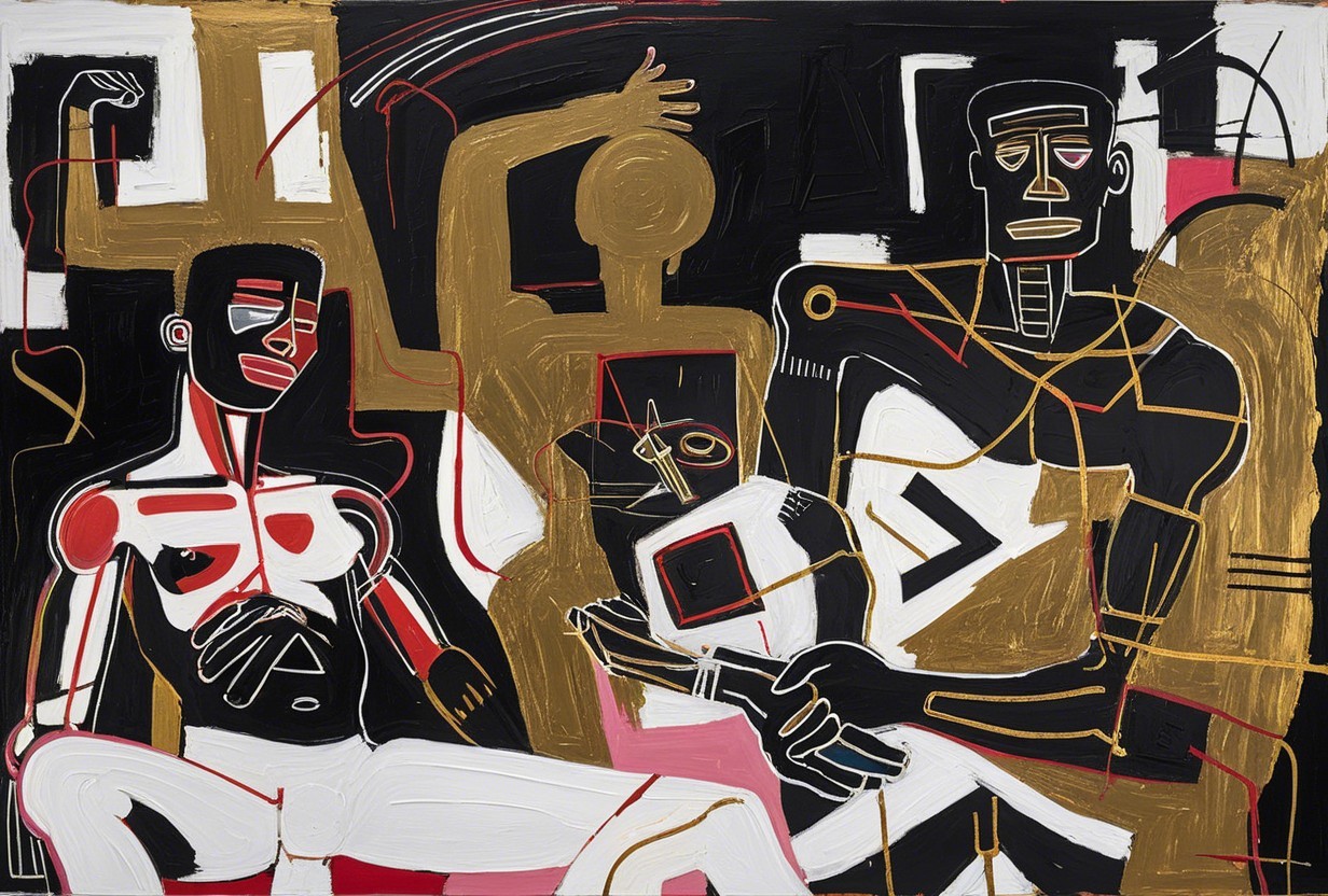 Abstract Artwork with Figures and Geometric Shapes
