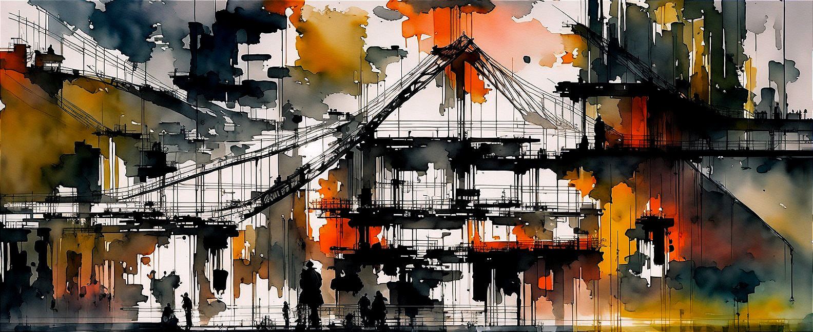 Abstract Watercolor Bridge with Dynamic Color Splashes