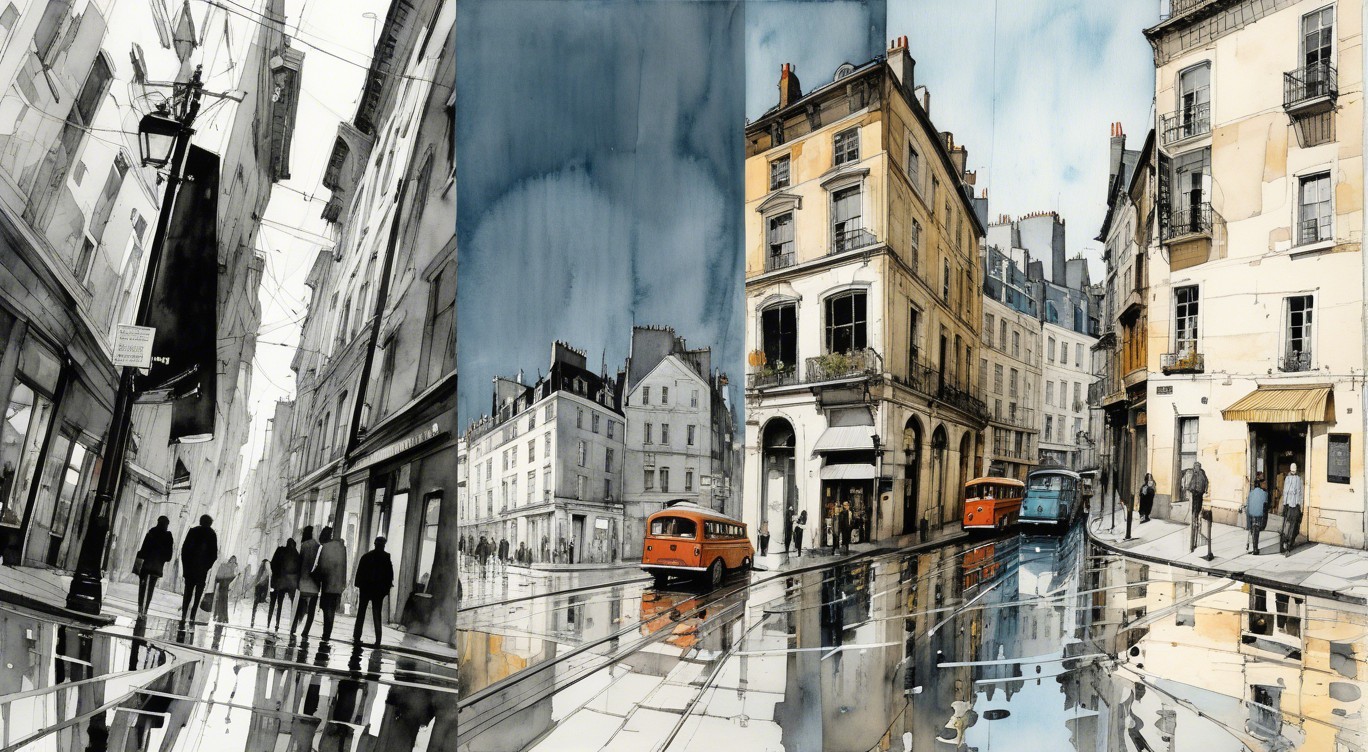 Charming Urban Scene in Watercolor with Nostalgic Elements