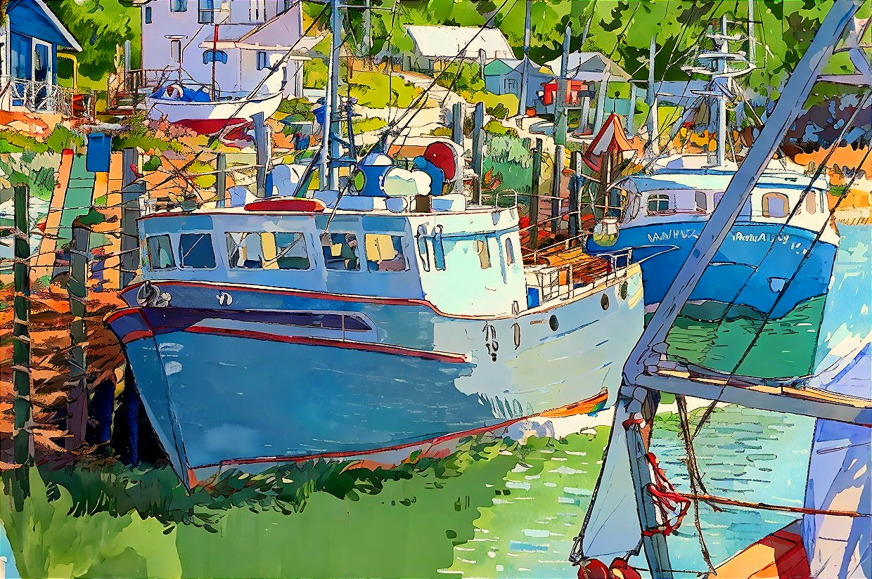 Colorful Boats in a Charming Coastal Harbor Scene