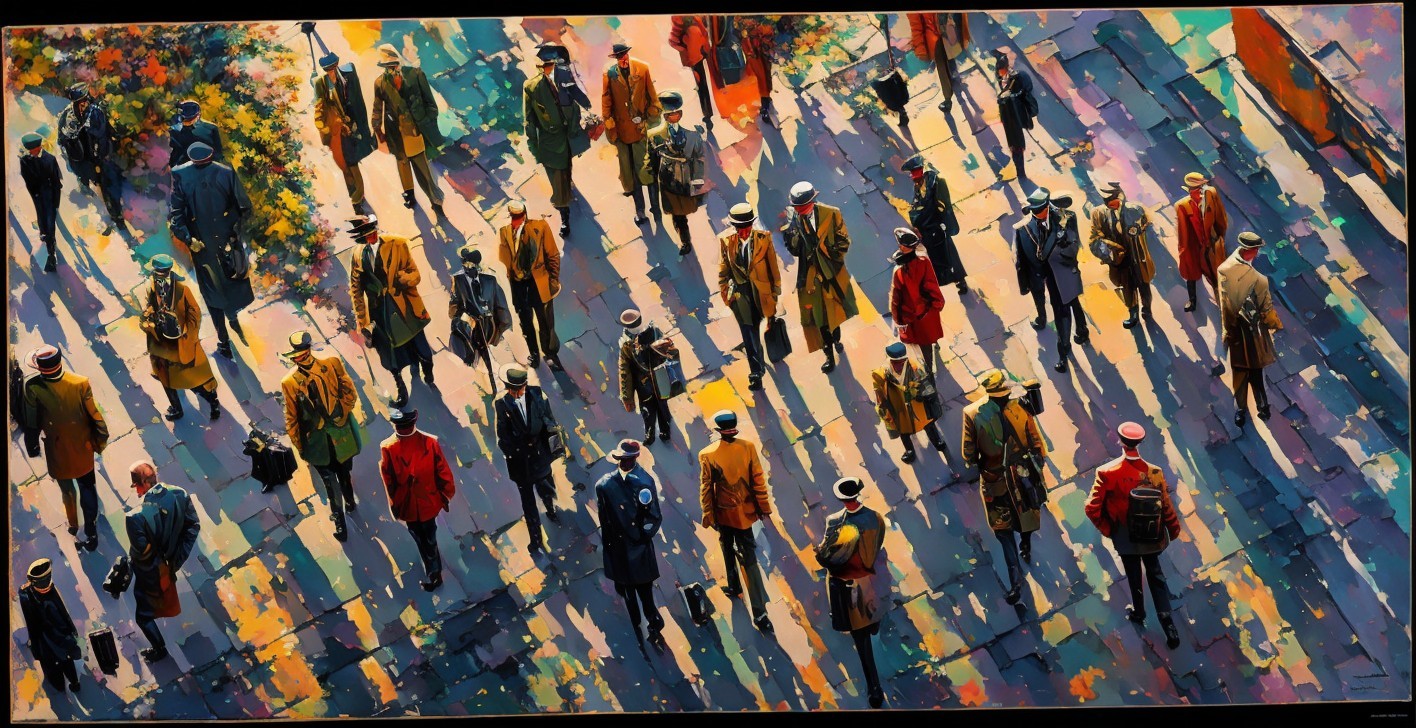 Vibrant Bird's-Eye View of a Crowded Street Scene