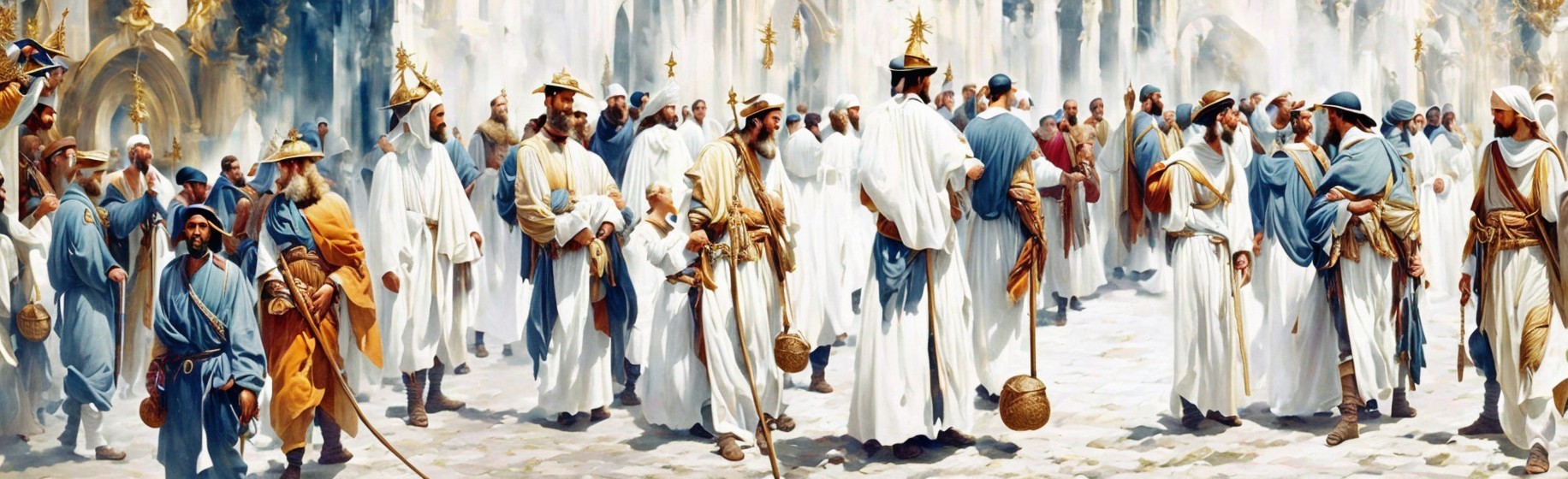 Diverse Crowd in Colorful Garments with Grand Architecture