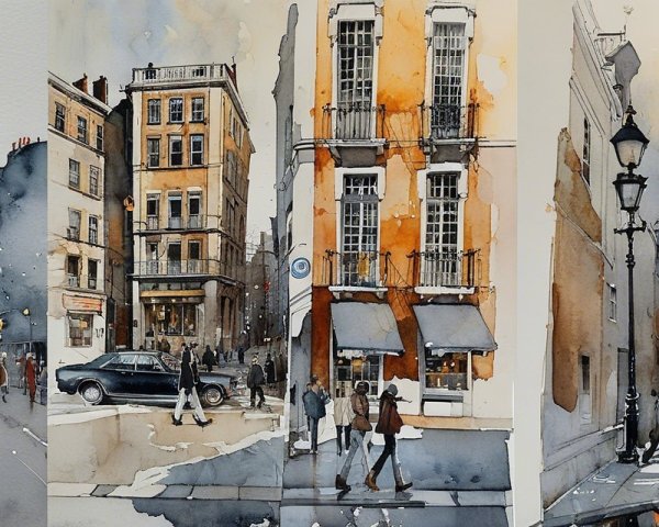 Watercolor Paintings of Urban Street Scenes