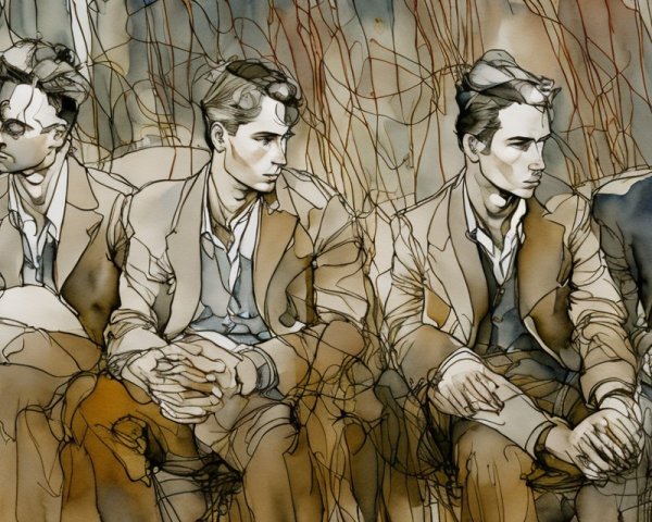 Artistic Sketches of Young Man in Stylish Suit