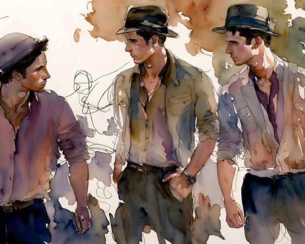Watercolor Illustration of Three Stylish Young Men