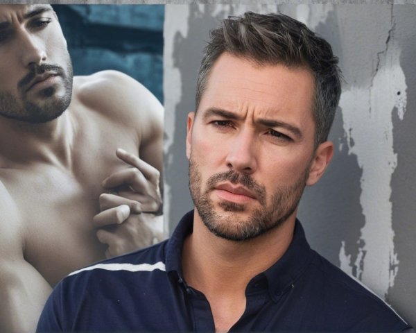 Handsome man with beard and styled hair in dark shirt