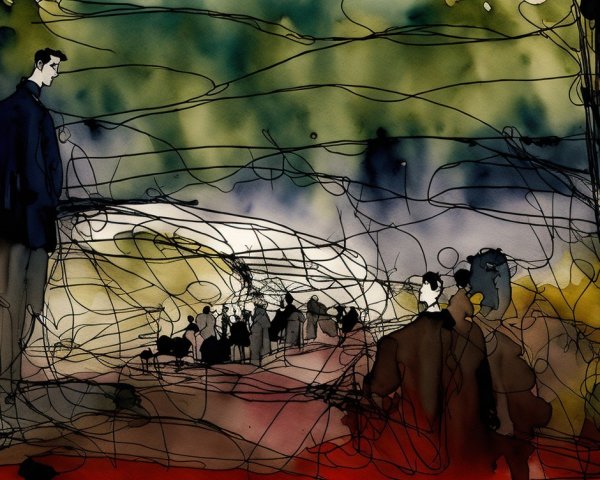 Abstract Watercolor Scene with Figures and Colors