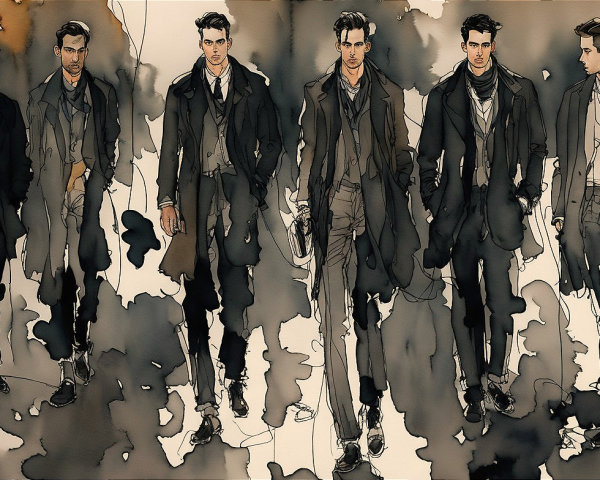 Illustrated Male Figures in Stylish Fashion Attire