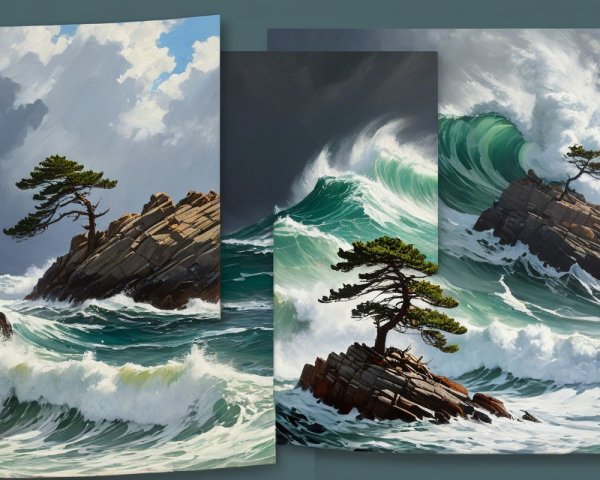 Dramatic Coastal Scene with Rugged Rocks and Waves