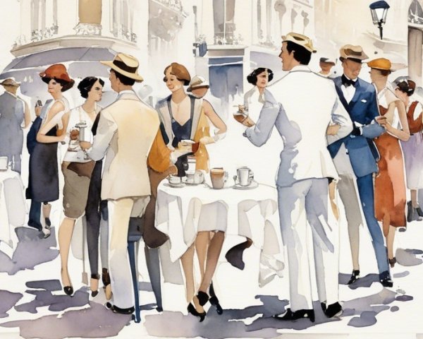 Elegant Outdoor Café Scene with Stylish Patrons