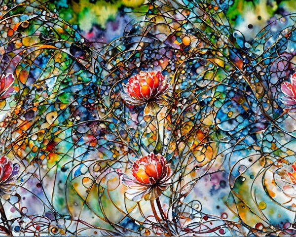 Vibrant Composition of Colorful Patterns and Flowers