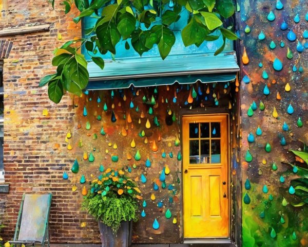 Vibrant Mural on Brick Building with Colorful Design